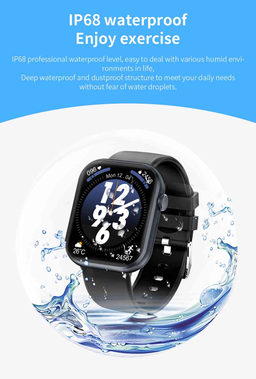 Black Smart Watch IP68