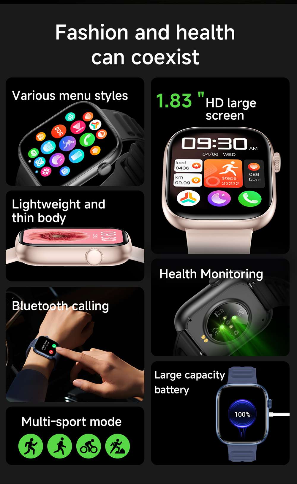 1.83 inch HD display smartwatch T7