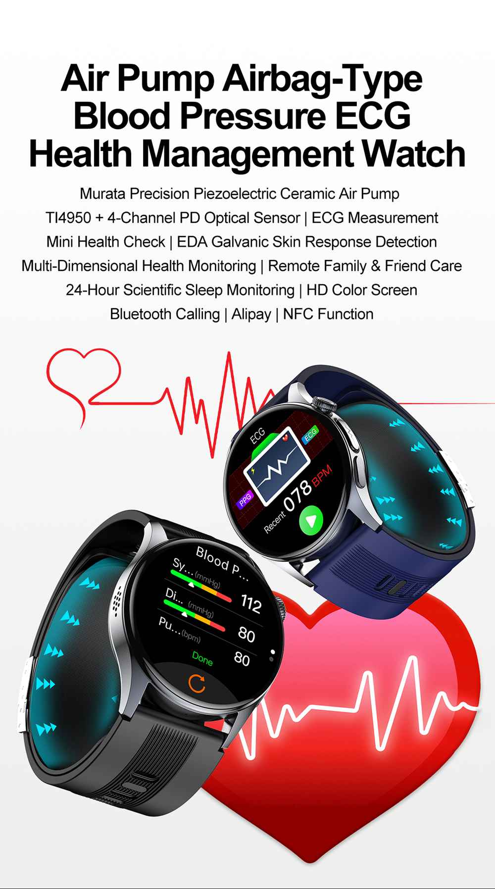 Smart watch blood pressure ECG monitoring