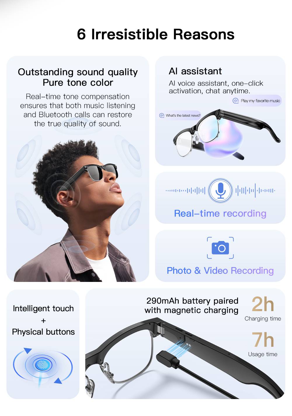 AI Voice Assistant Real-Time Translation smart glasses